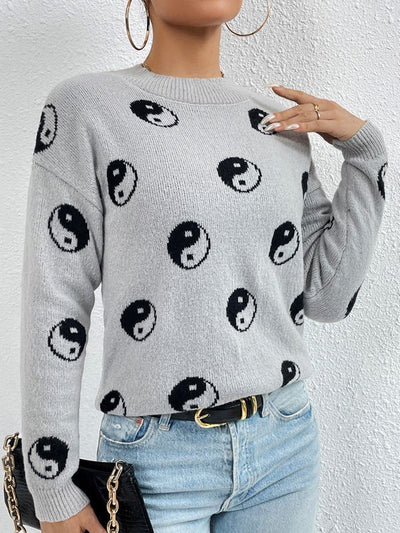 Pull Jacquard à Col Rond pour Femme