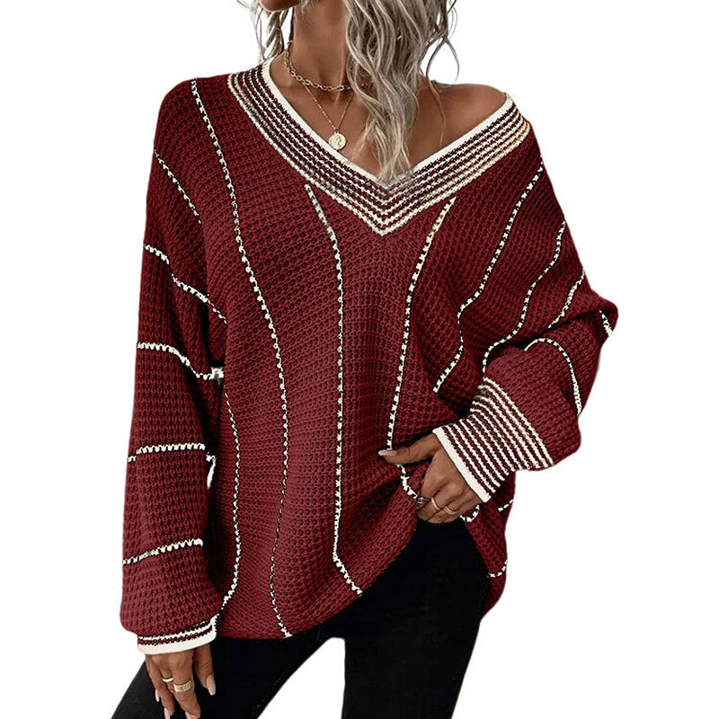 Pull Décontracté Ample à Motif Vertical pour Femme