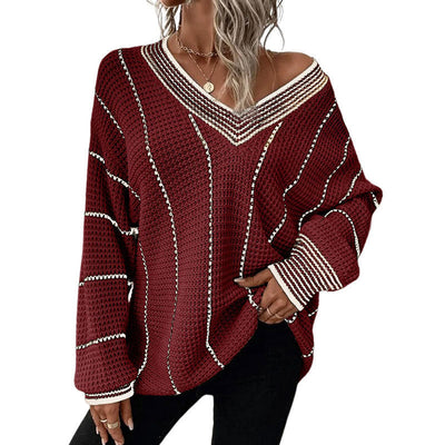 Pull Décontracté Ample à Motif Vertical pour Femme