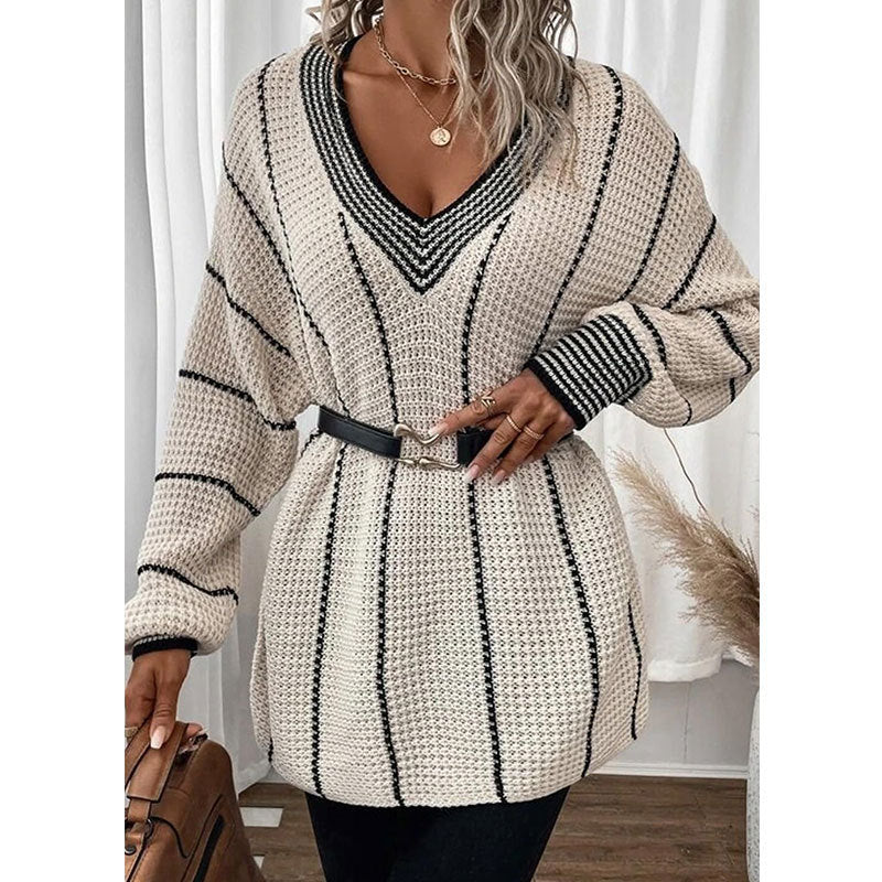 Pull Décontracté Ample à Motif Vertical pour Femme