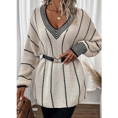 Pull Décontracté Ample à Motif Vertical pour Femme