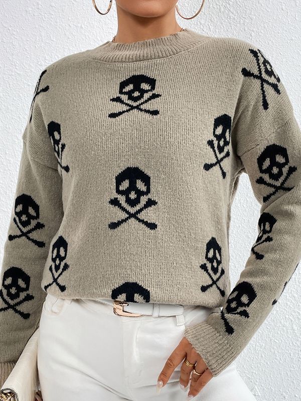 Pull Jacquard à Col Rond pour Femme