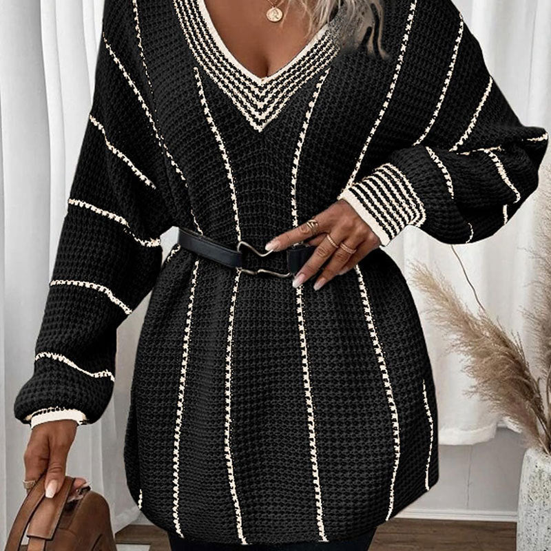 Pull Décontracté Ample à Motif Vertical pour Femme