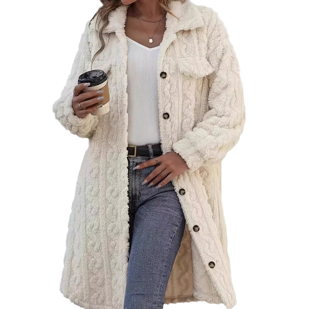 Manteau Long Décontracté en Peluche pour Femme