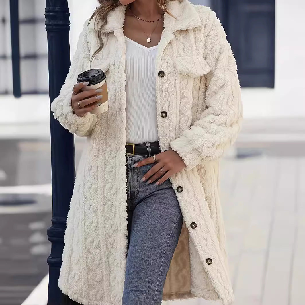 Manteau Long Décontracté en Peluche pour Femme