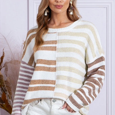 Pull Imprimé à Rayures Polyvalent pour Femme