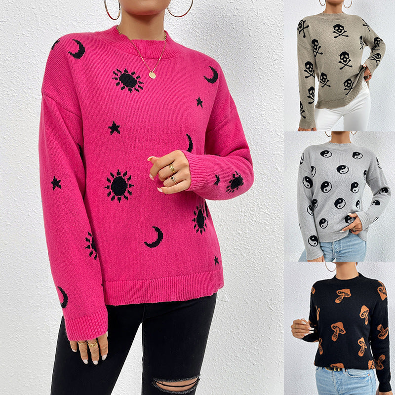 Pull Jacquard à Col Rond pour Femme