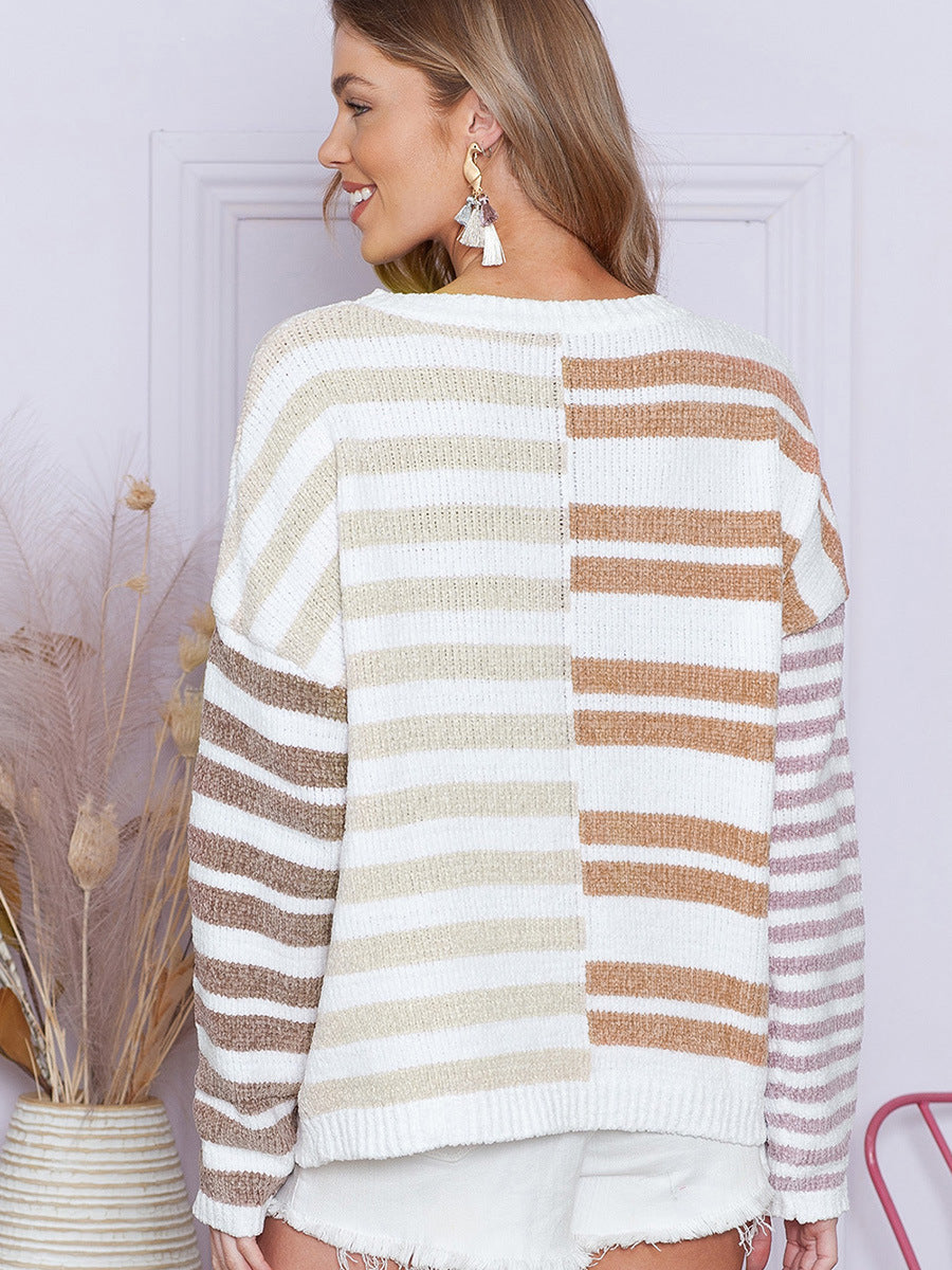 Pull Imprimé à Rayures Polyvalent pour Femme